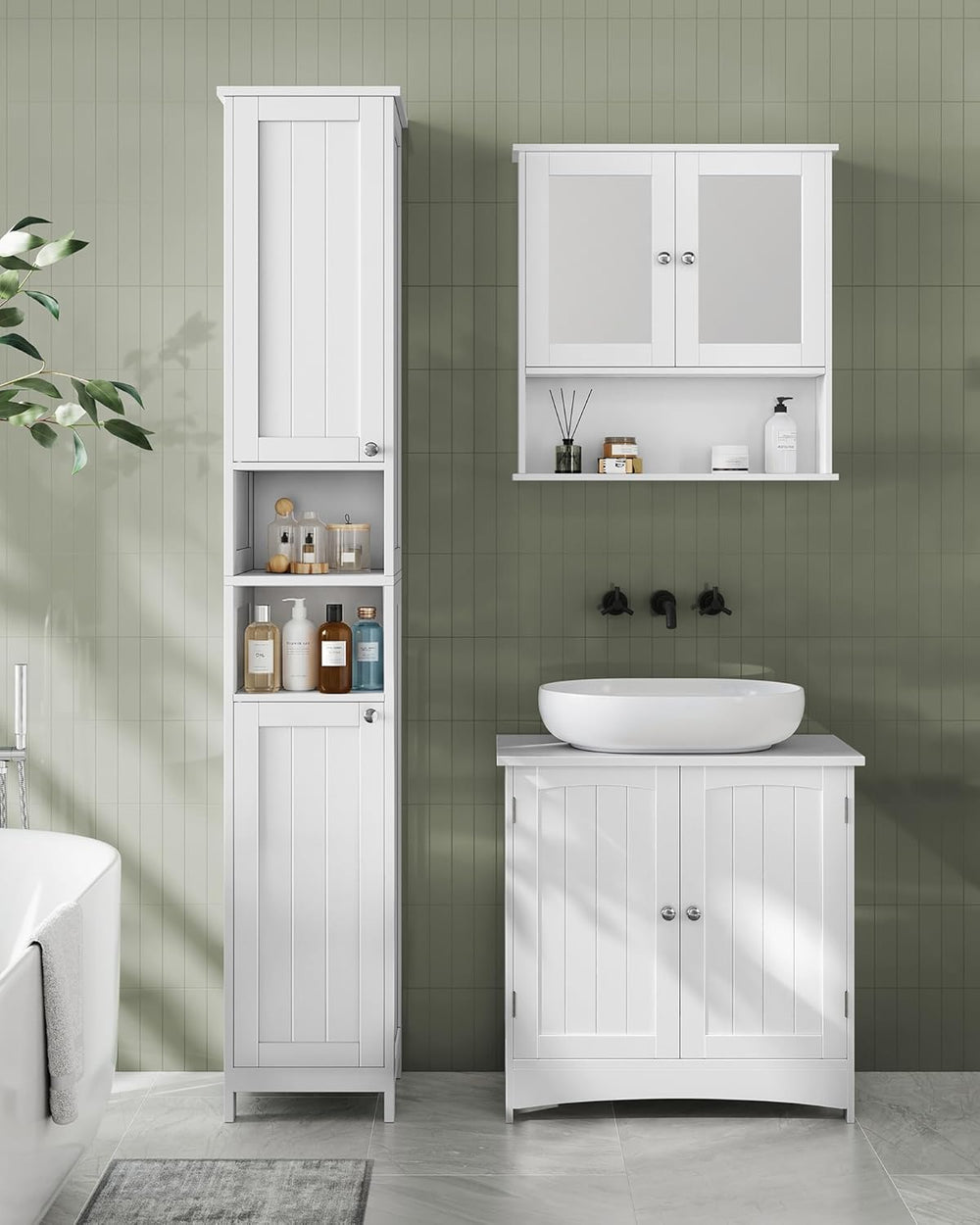 VASAGLE Tall Storage Cabinet with Lights, Slim Freestanding Cabinet with Adju...