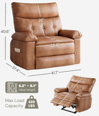 GarveeHome Extra Wide Recliner Chair - PU Leather Oversized Manual Recliner for Adults, Lazy Chair with 1.5X Sponge Comfort Arm and Back for Living Room, Bedroom
