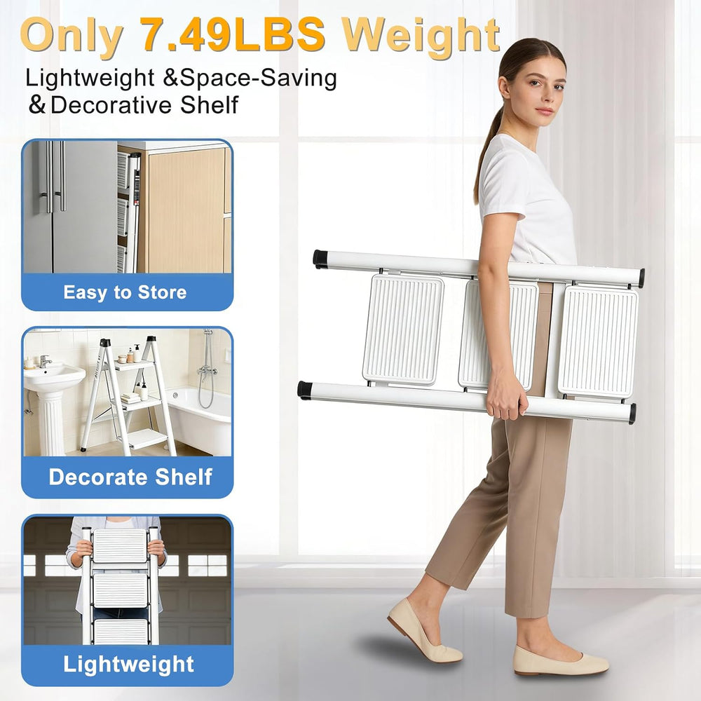 3 Step Ladder Folding Step Stool Sturdy Carbon Steel Frame