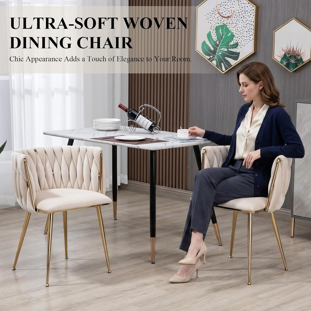 NIOIIKIT Modern Velvet Dining Chairs Hand Weaving Accent Chairs Living Room C...