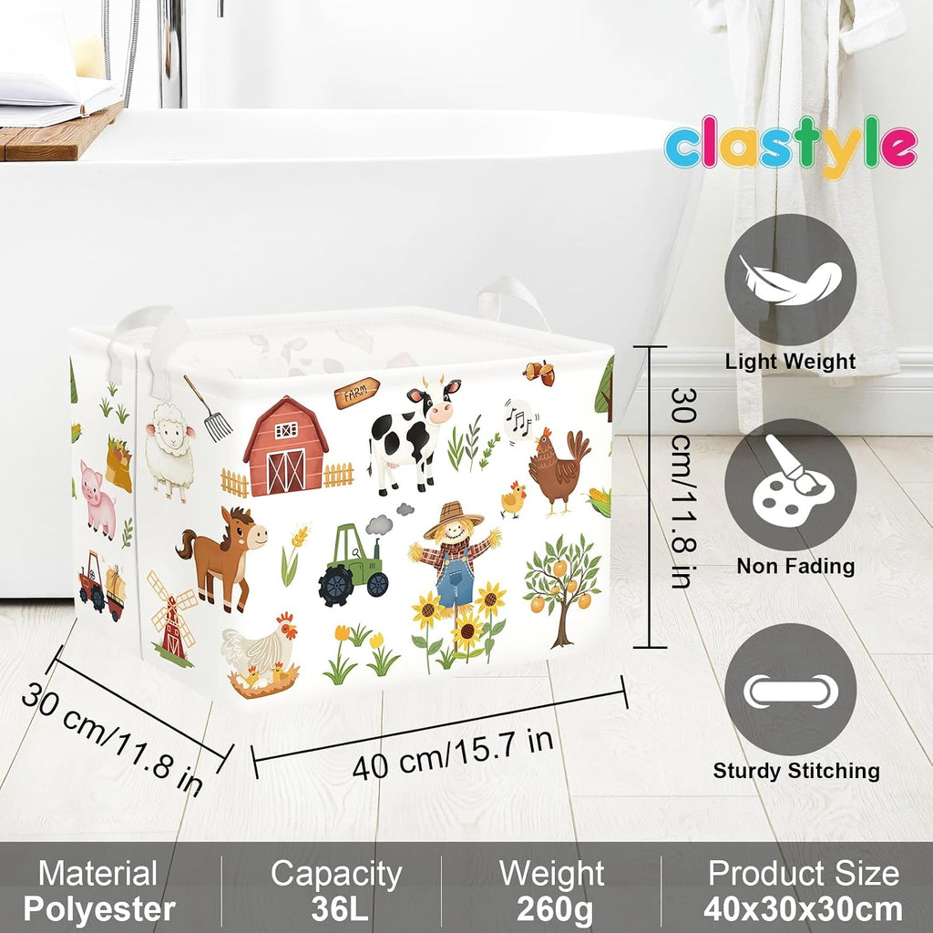 Clastyle Farm Animals Baby Laundry Hamper Leaf Kid Storage Basket Boy Girl Gift Toy Box Collapsible Clothes Organizer Nursery Bin for Bedroom,Sunflowers,40 * 30 * 30 cm