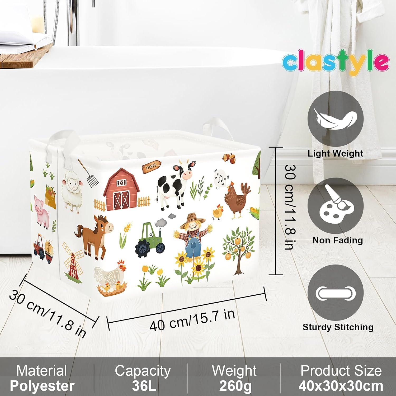 Clastyle Farm Animals Baby Laundry Hamper Leaf Kid Storage Basket Boy Girl Gift Toy Box Collapsible Clothes Organizer Nursery Bin for Bedroom,Sunflowers,40 * 30 * 30 cm