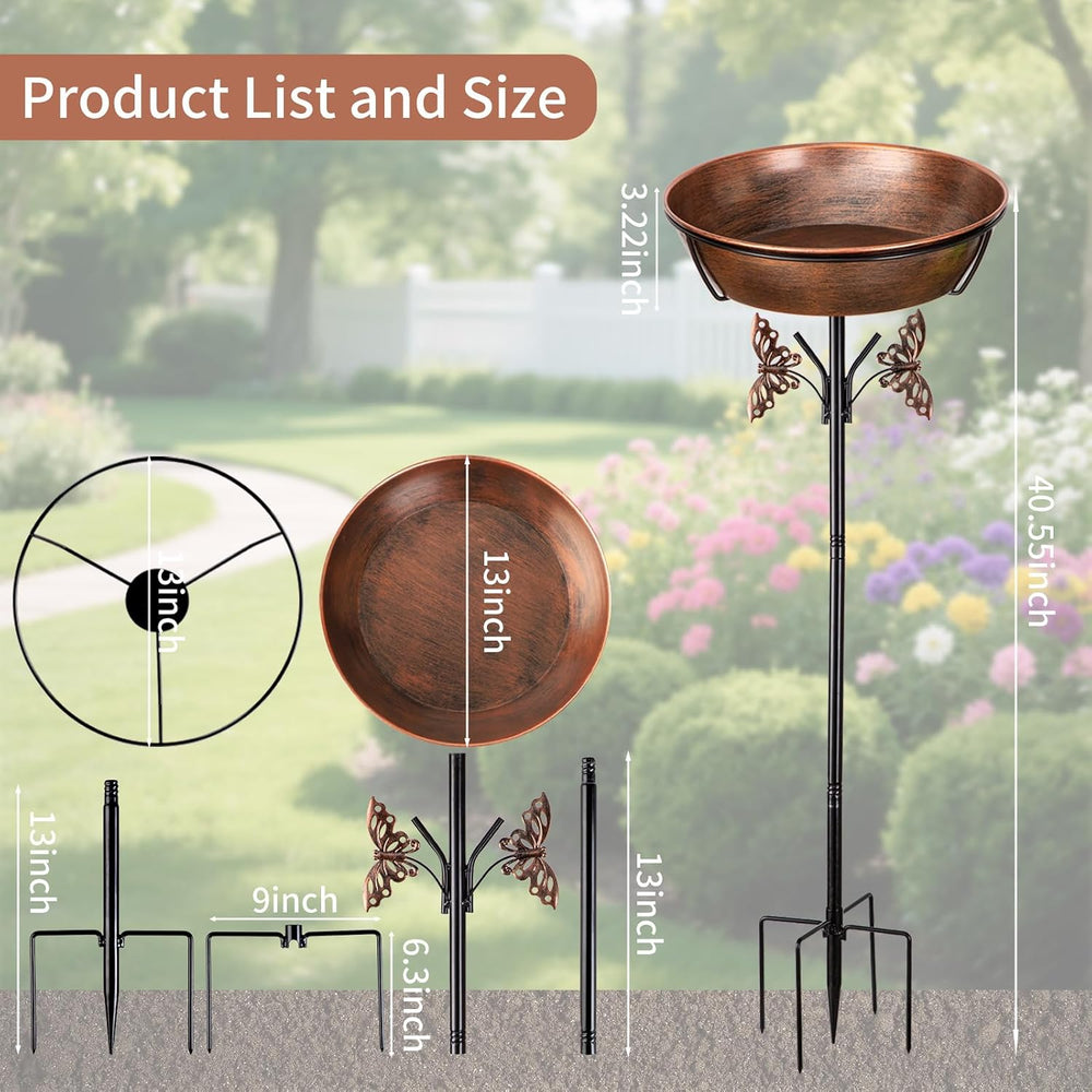 40In Metal Bird Bath for Outdoors,Removable 3" Deep 13" Dia Bowl He...