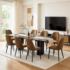 Upholstered Dining Chairs Set of 8 Modern Kitchen Chairs Chenille Fabric Dining Room Chairs High-Back Padded Dining Chairs with Metal Legs for Kitchen Dining Room Restaurant Cafe Hotel, Brown