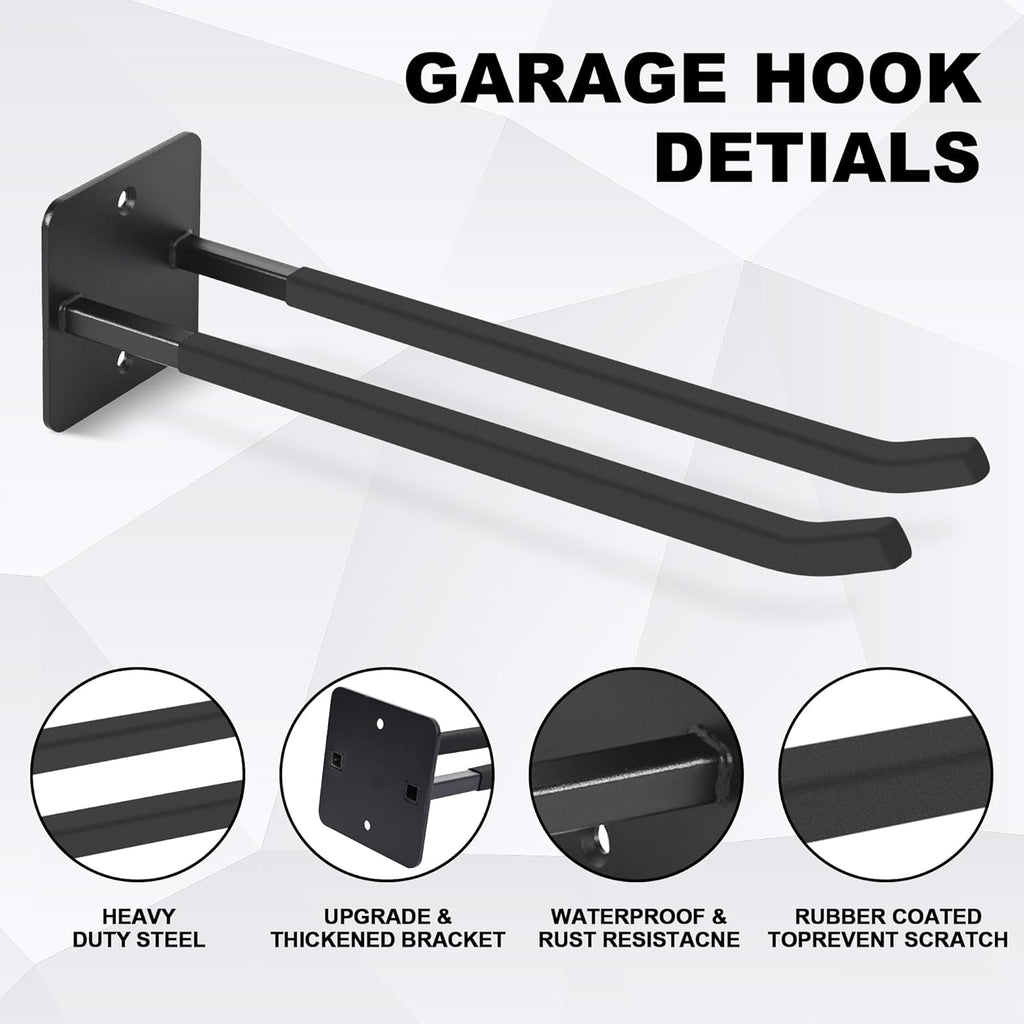 14 Inches Extra Large Garage Hooks, 4Pcs Heavy Duty Garage Wall Mount Organizer, Tool Hanger Long Utility Storage Hooks for Hanging Tire, Chair, Ladder, Garden Tools, Strollers and More