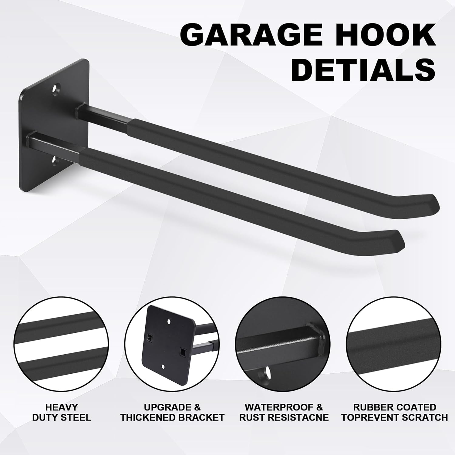 14 Inches Extra Large Garage Hooks, 4Pcs Heavy Duty Garage Wall Mount Organizer, Tool Hanger Long Utility Storage Hooks for Hanging Tire, Chair, Ladder, Garden Tools, Strollers and More