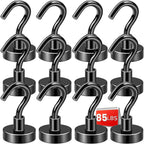 DIYMAG Magnetic Hooks Black 85 LB Heavy Duty Strong Magnet with Hook Rare Earth Neodymium Magnets for Hanging Magnetics Hanger for Curtain Home Kitchen Workplace 12 Packs