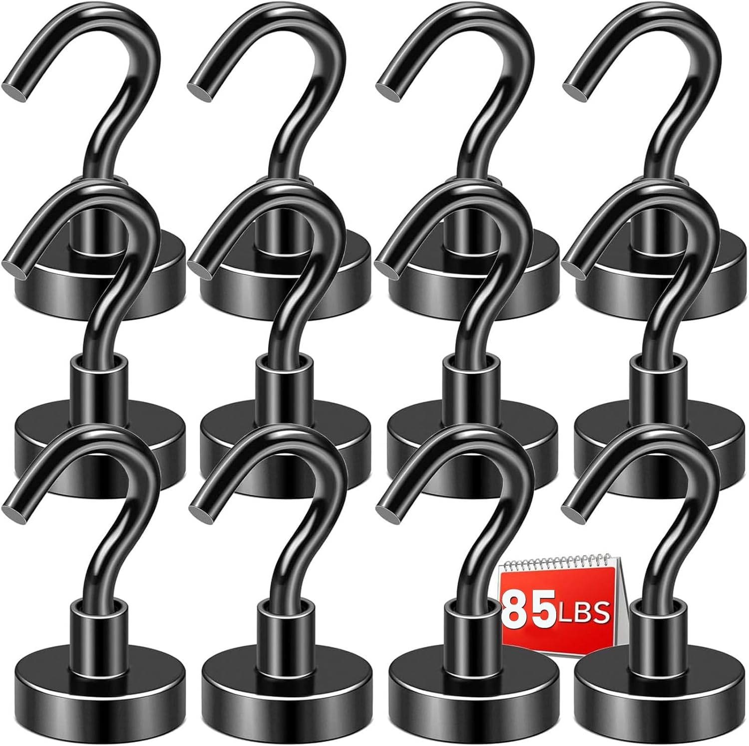 DIYMAG Magnetic Hooks Black 85 LB Heavy Duty Strong Magnet with Hook Rare Earth Neodymium Magnets for Hanging Magnetics Hanger for Curtain Home Kitchen Workplace 12 Packs