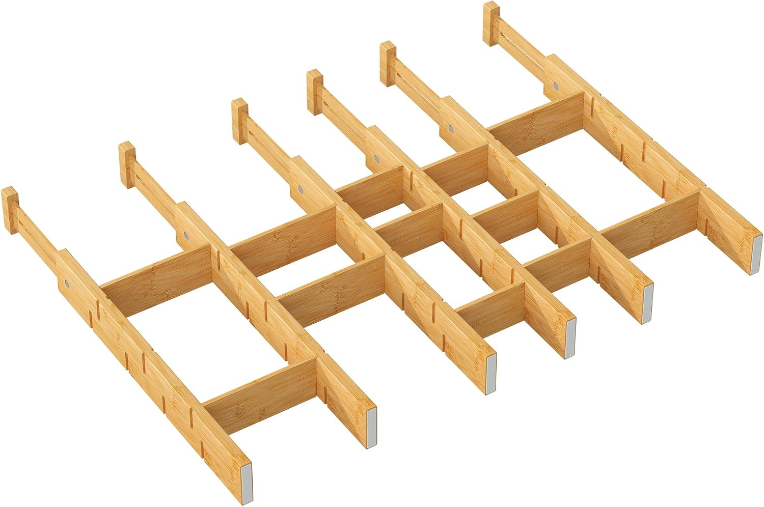 kiplant Bamboo Drawer Dividers - Adjustable Drawer Dividers for Kitchen, Clothes, Closet & Office - 6 Pack with Inserts, 18-22.6 Inches, Non-Slip Silicone Ends