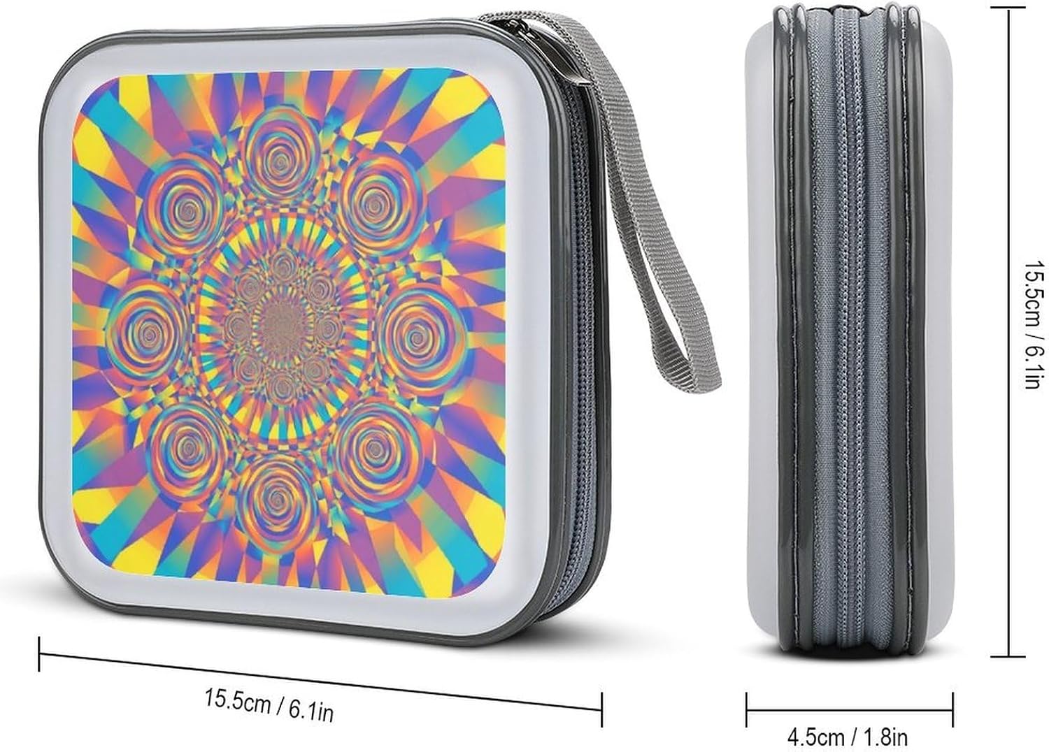 40-Disc CD/DVD Organizer Wallet Red Blue Yellow Spiral Tie Dye Rainbow, Heavy-Duty Hard Plastic Binder, Portable Storage Case with Carry Strap for Car