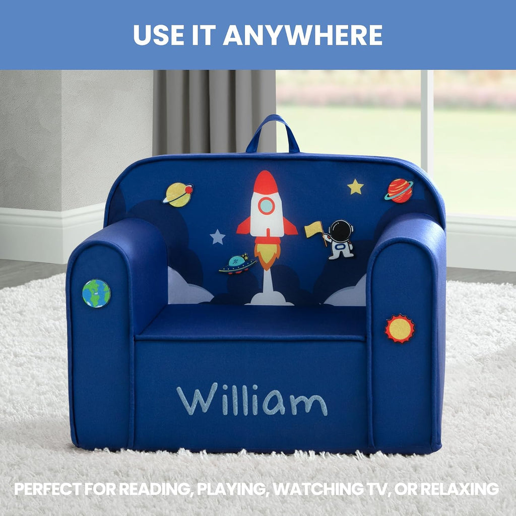 Delta Children Personalized Mix & Match Cozee Kids Chair with Interchangeable Patches, Space