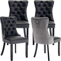 Modern Dining Chairs Set of 4, Tufted Upholstered Dining Chair with Solid Wood Legs, Velvet and Leather Dining Chairs, Sillas de Comedor, Comfy Kitchen Chair (Black+Gray, 4Pcs)