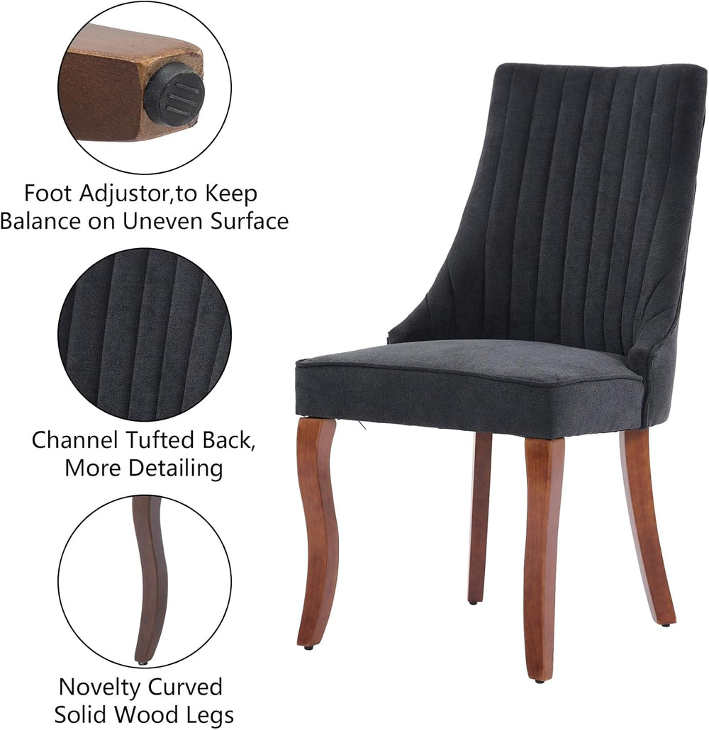 Aoowow Linen Upholstered Black Dining Chairs Set of 2,Farmhouse Channel Tufte...