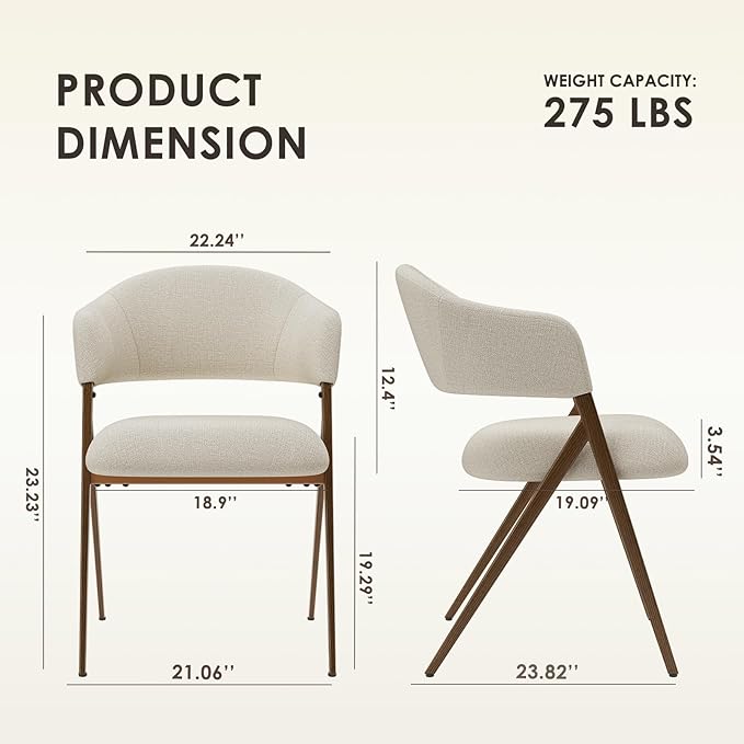 COLAMY Dining Chairs Set of 2, Mid Century Modern Dining Room Kitchen Dinner Chairs with Iron Legs, Open Back and Padded Seat, for Living Room/Bedroom/Restaurant/Cafe, Beige