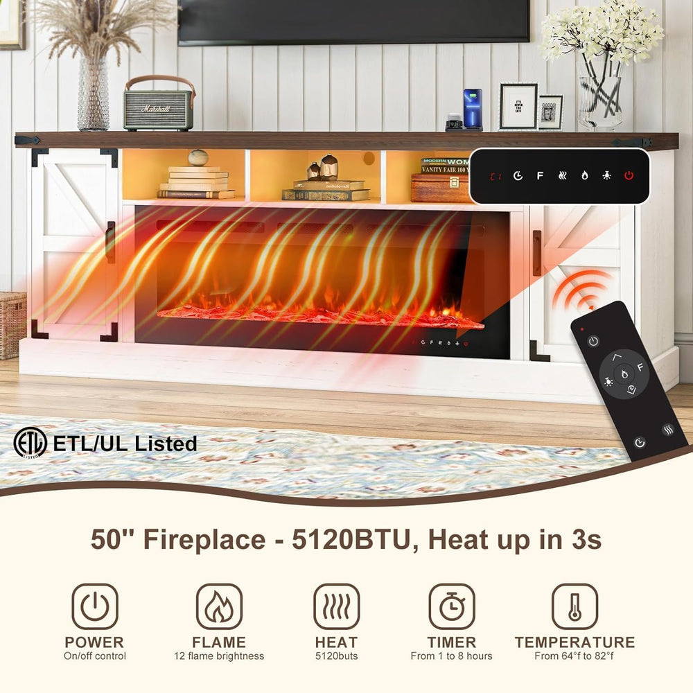 77 INCH Fireplace TV Stand for 85 Inch TVs, Farmhouse Entertainment Center wi...