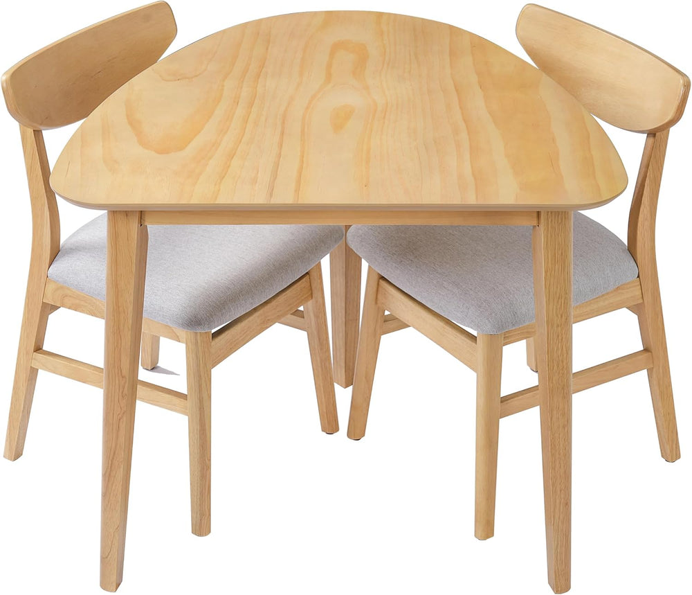 P PURLOVE Modern 3 Piece Table Set, Triangular Table and 2 Curved Wood Chairs...