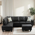 L-Shaped Sectional Sofa with Movable Chaise & Storage Ottoman, Leather 3-Piece Modular Convertible Couches for Living Room, Black