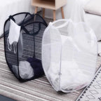 BATTOO Deluxe Strong Mesh Pop up Laundry Hamper Basket with Side Pocket for Laundry Room, Bathroom, Kids Room, College Dorm or Travel Black+White