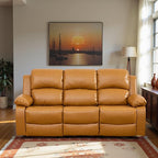 Recliner Sofa Set Couches for Living Room Chair Semi PU Fabric Living Room Furniture Sets, Adjusted Loveseat Reclining Couch Furniture Sofa Set for Theater Seating, 3-Seater, Ginger