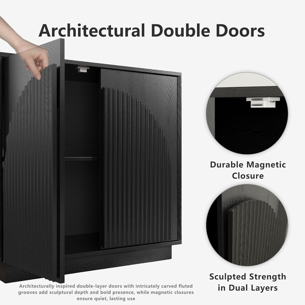 win2win 31.5" Small Buffet Cabinet with Storage, Arched Doors, Black, 1PCS