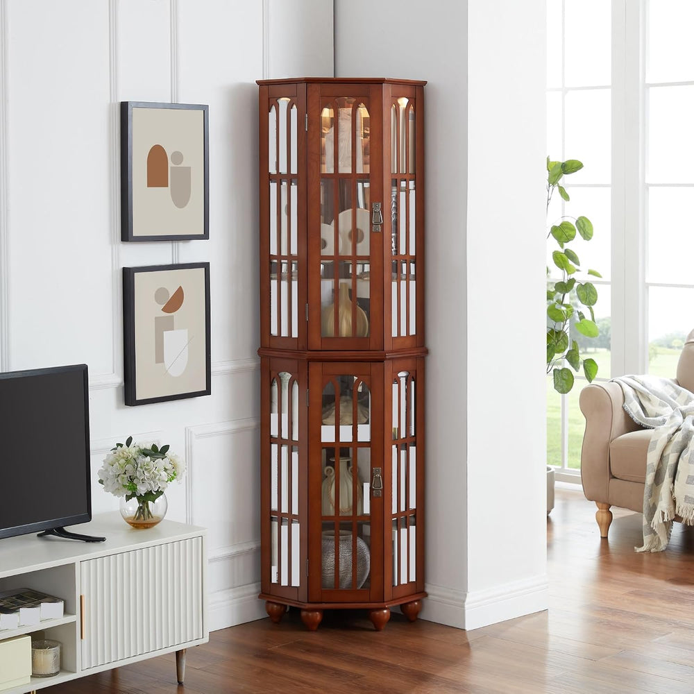 Pantry Sideboard Locker, Corner Curio Cabinet, with 4 Adjustable Tempered Gla...