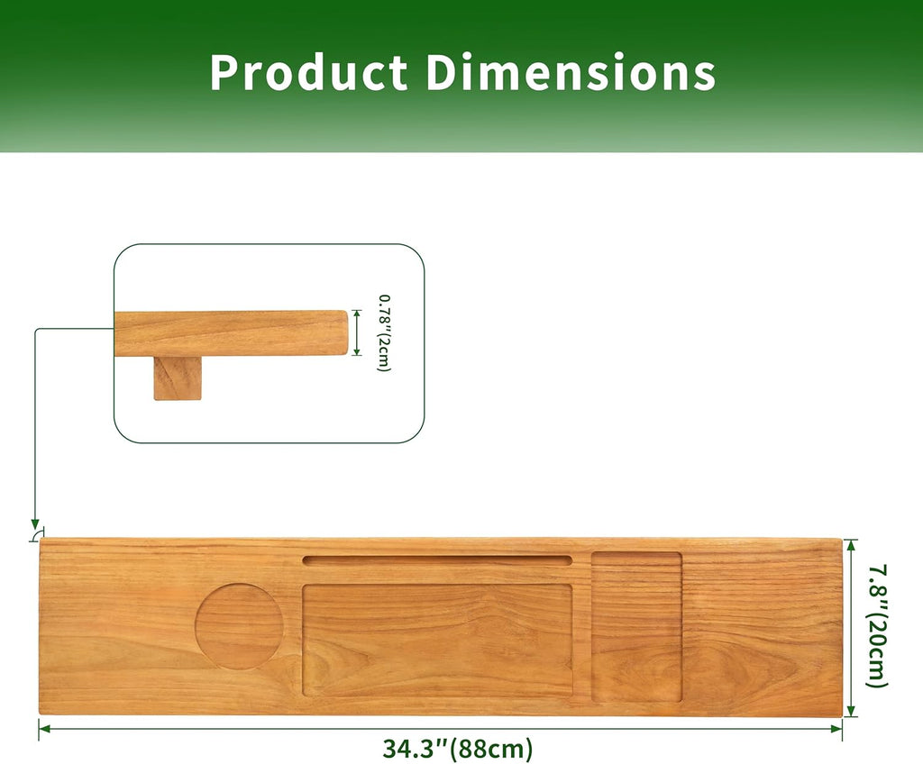 VaeFae Teak Bathtub Tray Table, Wooden Bath Board for Tub with Wine and iPad Holder