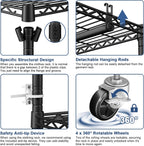 P8 Heavy Duty Clothes Rack（With Extended Width Design） Rolling Clothing Racks for Hanging Clothes，Portable Garment Rack with Lockable Wheels，51.2" W x 15.8" D x 80.5" H，Max Load 700LBS，Black