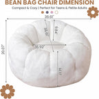 Flower Bean Bag Chair for Teens and Young Adults, Soft Faux Fur Floor Seating with Memory Foam, Aesthetic Room Decor Cozy Lounger for College Dorm, White