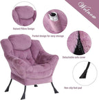 Welnow Lazy Chair with Ottoman, Modern Lounge Accent Chair with Armrests and a Side Pocket, Leisure Sofa Armchair Set, Reading Armchair with Footrest for Small Space, Plush Purple