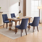 Linen Dining Chairs Set of 6,Comfy Fabric Upholstered Accent Chairs for Kitchen Living Room,Channel Tufted Dining Room Chairs with Curved Solid Wood Legs(Blue)