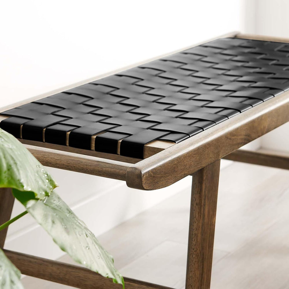 Modway Saoirse 47" Faux Leather Wood Bench in Walnut Black