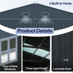 Outdoor Storage Shed 13x20 FT, Sheds & Outdoor Storage Clearance - Metal Garage Shed for Car, Truck, Bike - Backyard Tool House Building with 2 Windows and 2 Translucent Panels