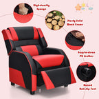 Costzon Kids Recliner, Gaming Recliner Chair w/Footrest, Headrest & Lumbar Support, Ergonomic Leather Lounge Chair for Living & Gaming Room, Adjustable Racing Style Sofa for Children Boys Girls, Red