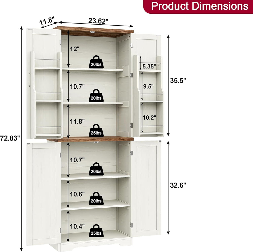 Yusong 72'' Farmhouse Kitchen Pantry Cabinet,Storage Cabinet with 4 D...