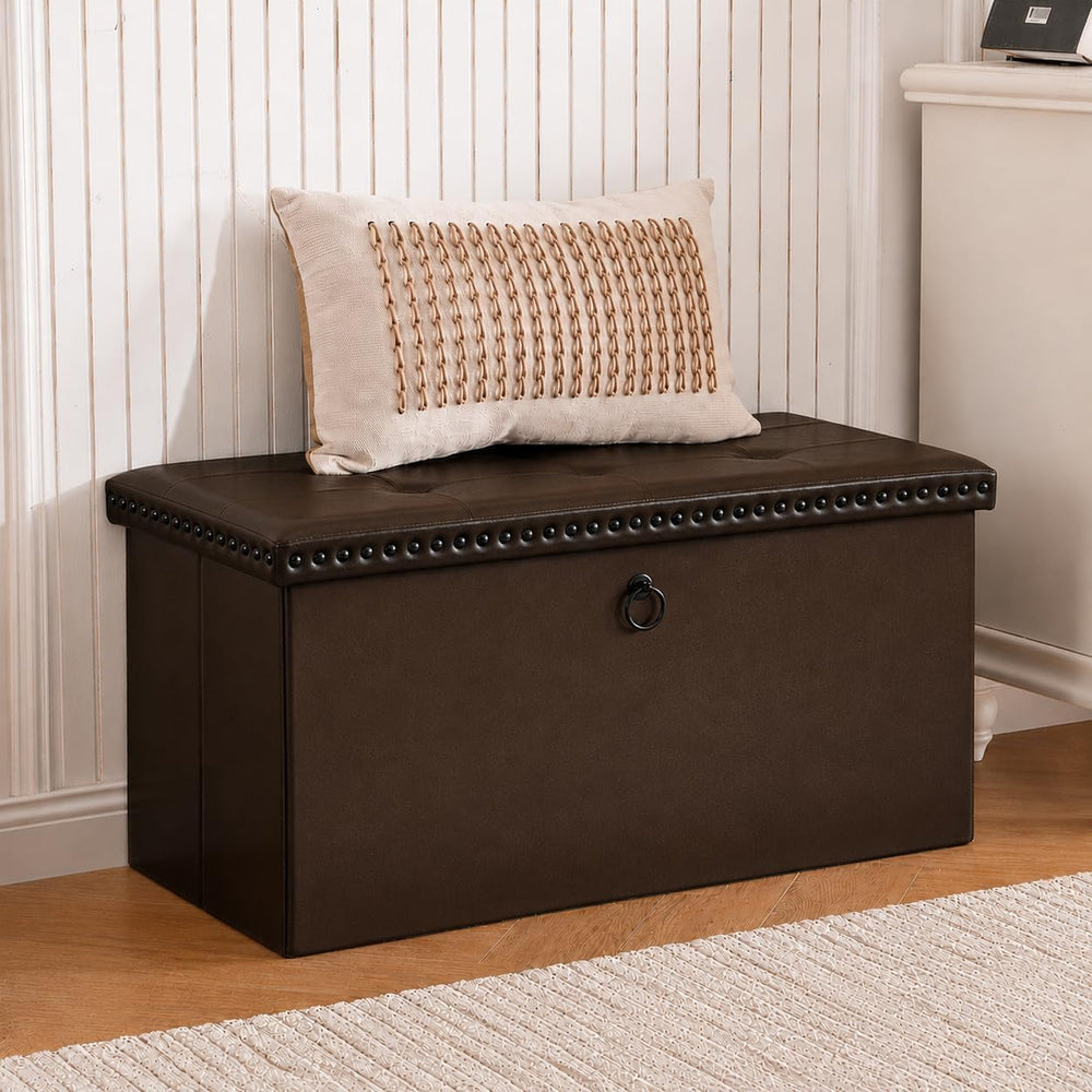 oakvivo 30 Inches Folding Storage Ottoman Bench, Ottoman PU Leather Tuffed En...