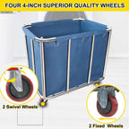 Commercial Laundry Cart with Wheels,11.35 Bushel Large Laundry Cart,Heavy Duty Stainless Steel Commercial Laundry Hampers Laundry Basket with Waterproof Lining,260 Lbs Load