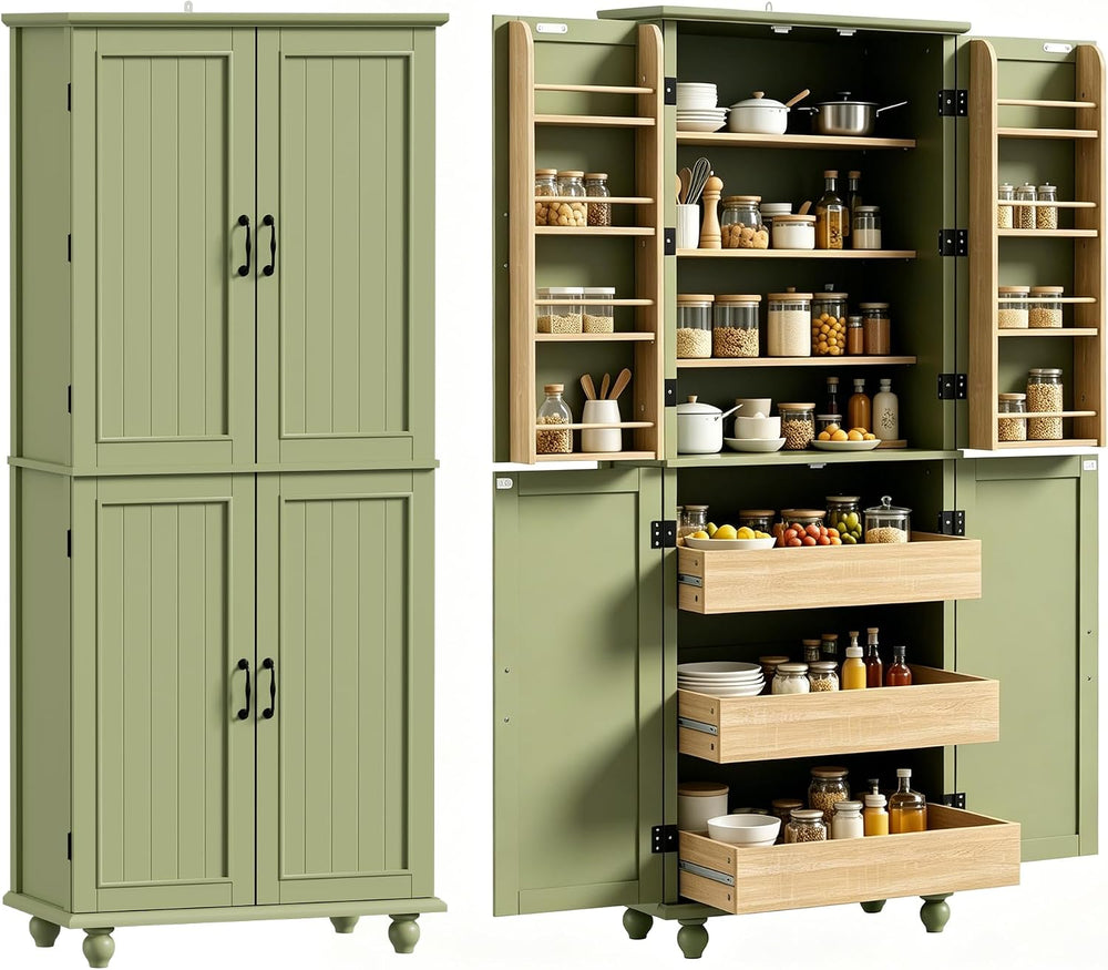 Scurrty Kitchen Pantry Cabinet, 69'' Pantry Storage Cabinet with 4 Do...