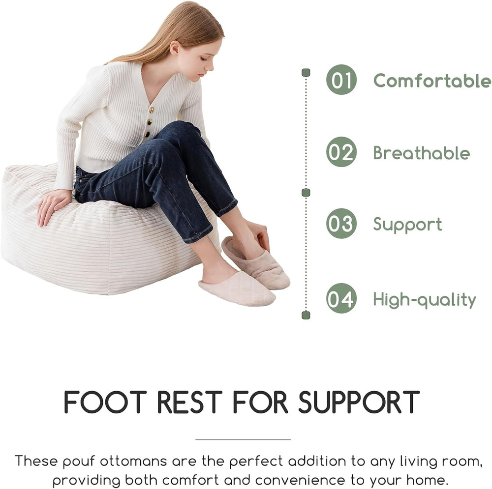 HIGOGOGO Square Stuffed Pouf Ottoman, Corduroy Poufs with Foam Chunk Filling,...