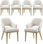 Wooden Dining Chairs Set of 6, Modern Fabric Upholstered Dining Room Chair, Kitchen Side Chairs, Farmhouse Dinner Chair with Open Back for Kitchen, Beige