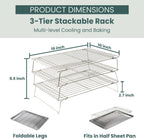 Ultra Cuisine Heavy Duty 3 Tiers, 16" x 10" Cooling Rack for Cooking and Baking - Professional Grade Premium 100% Stainless Steel Baking Rack & Wire Cooling Mesh - Dishwasher Safe - Pack 3