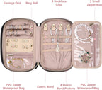 Jewelry Travel Case Organizer for Necklaces, Earrings, Rings, Bracelet, Watch, Soft Sided, Red Sandalwood