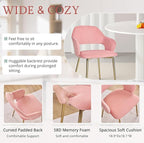 VECELO Velvet Dining Chairs Set of 4, Modern Upholstered Kitchen Chairs with Cushion, Padded Backrest and Metal Legs, Pink