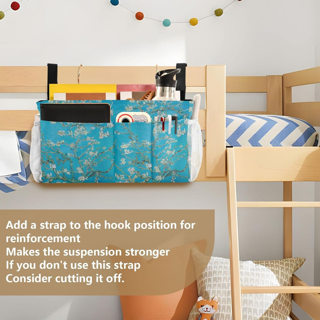 Bedside Caddy for Dorm Bed Bedside Hanging Caddy Bag Iron Frame Storage Organizer Pocket for Bunk Home College Hospital Beds 2 Hooks
