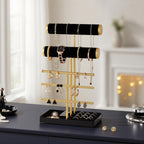 Lolalet Bracelet Display Stand Necklaces Holder, 5 Tiers Jewelry Organizer and Storage Rack with Velvet Slot and Metal Base, for Women Bangles Watches Ring Earrings -Black