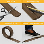 D-Line 30ft Floor Cord Cover, Floor Cable Protector, Extension Cord Cover, Protect Wires & Prevent Cable Trips, Cable Management Solution - Cord Cavity = 0.63" (W) x 0.31" (H) - Brown