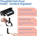 Hair Dryer Holder Wall Mounted, Hair Tool Organizer Wall Mount for Bathroom, Stainless Steel Hair Dryer Holder, Blow Dryer Holder Adhesive/Drilling Hair Dryer and Straightener Holder Black UEMUSI