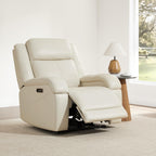 Watson & Whitely Genuine Leather Wall Hugger Power Recliner, Cream | Recliner Chair for Adults, Power Headrest, USB/Type-C Charging Ports, Electric Reclining Sofa Chair for Living Room, RV