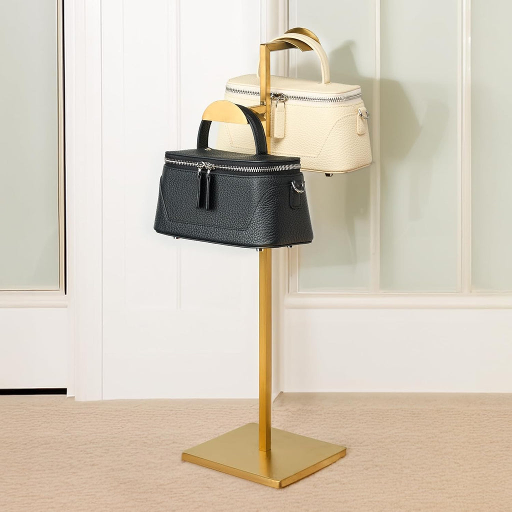 Two Tiers Handbag Display Stands - 2PCS Stainless Steels Purse Stand Holder Adjustable Height Purse Display for Retail Luxury Bag Organizer Home Store Boutique Retail Closet Gold Color