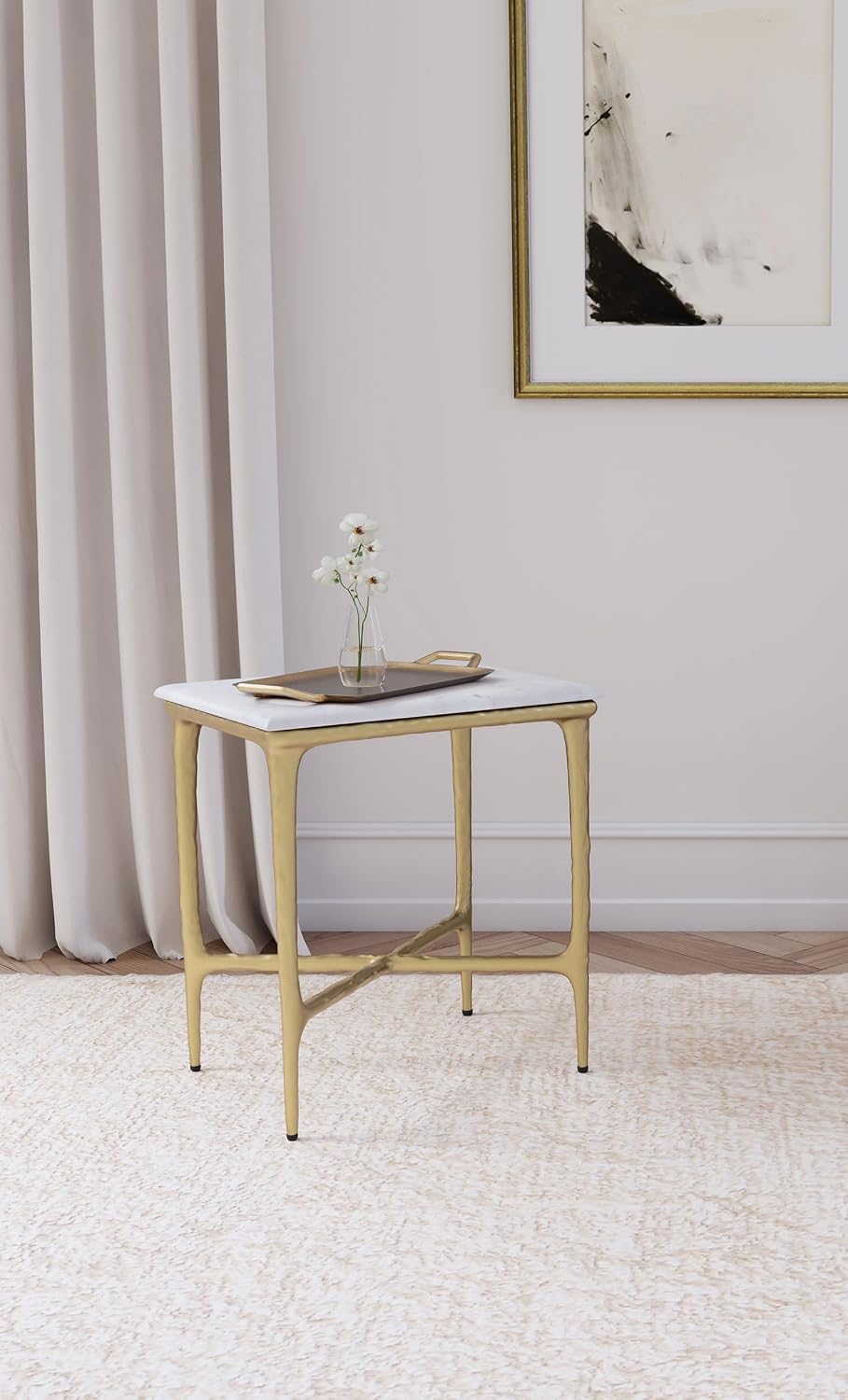 Coaster Home Furnishings Baldwin Rectangular Marble Top Side Table White and ...