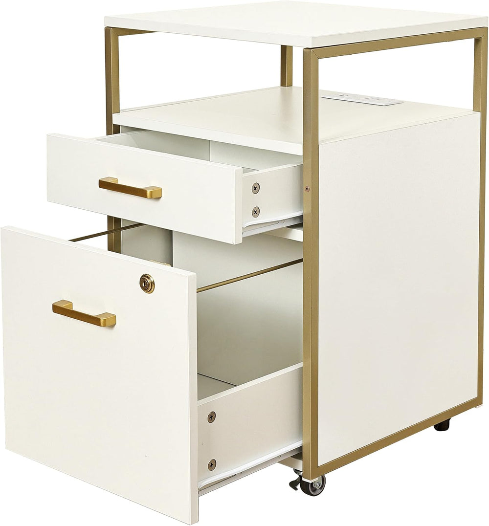 Techni Mobili 2‑Drawer Rolling File Cabinet with Lock, USB & Power Outlet...